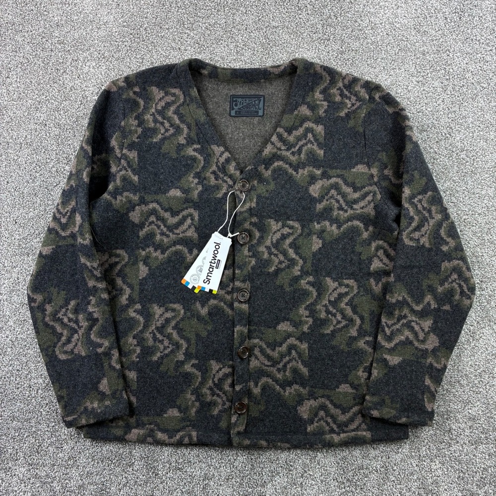 NWT Jiberish Smartwool Hudson Cardigan Sweater Mens L Charcoal Heather Camo
